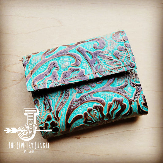 Arizona Tri-Fold Embossed Leather Wallet-Cowboy Turquoise 303n