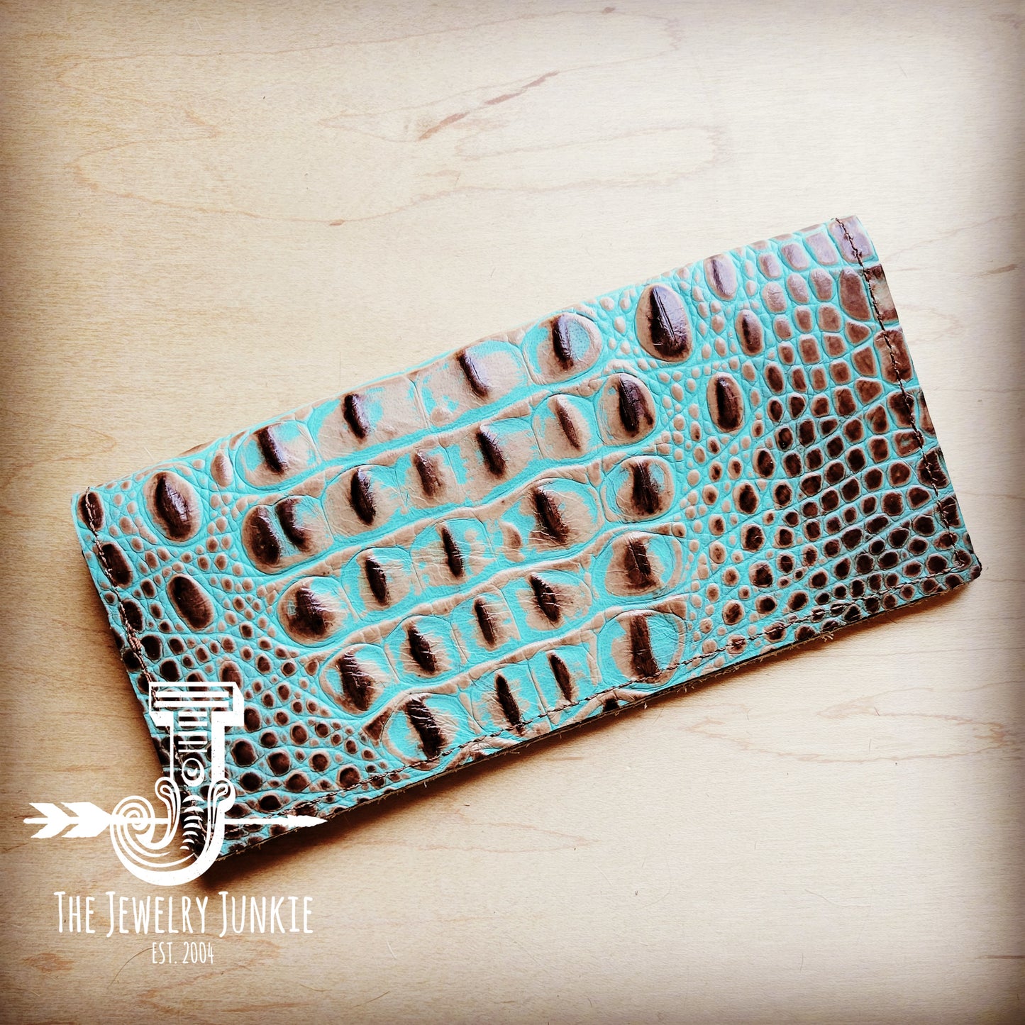 **Embossed Leather Wallet-Brown and Turquoise Gator 300k