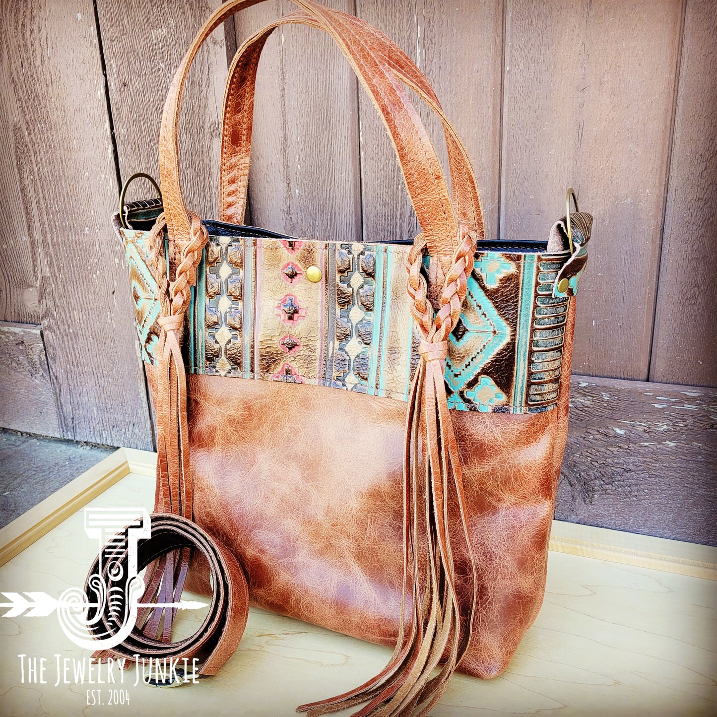 Tejas Leather Bucket Hide Handbag with Navajo Accent 506v