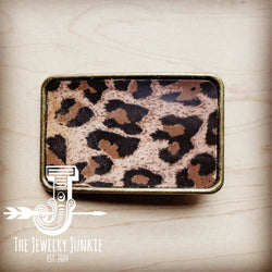*Rectangle Leather Belt Buckle Leopard Suede 903v