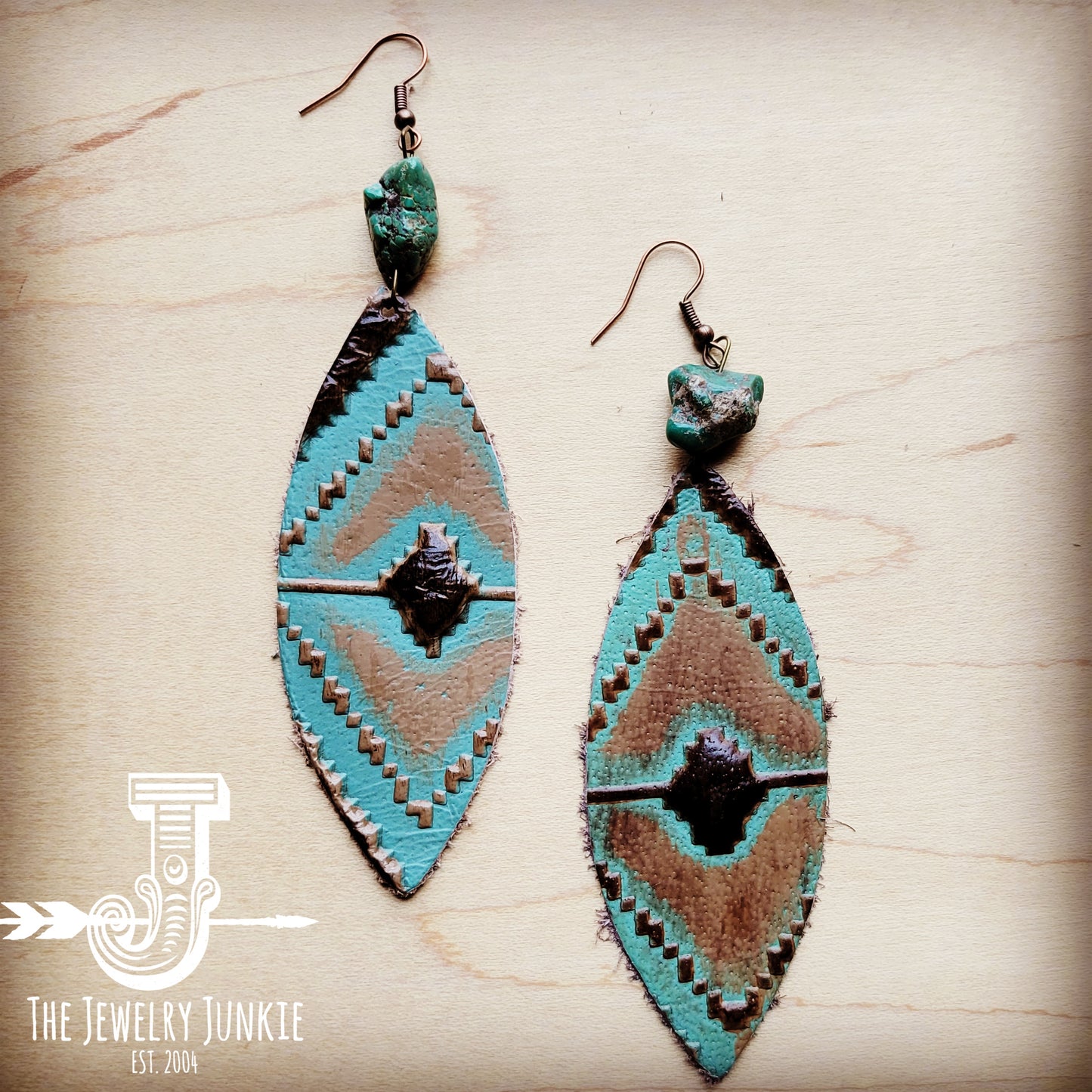 Leather Oval Earrings in Navajo w/ Turquoise Accent
