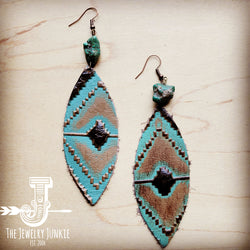 Leather Oval Earrings in Navajo w/ Turquoise Accent