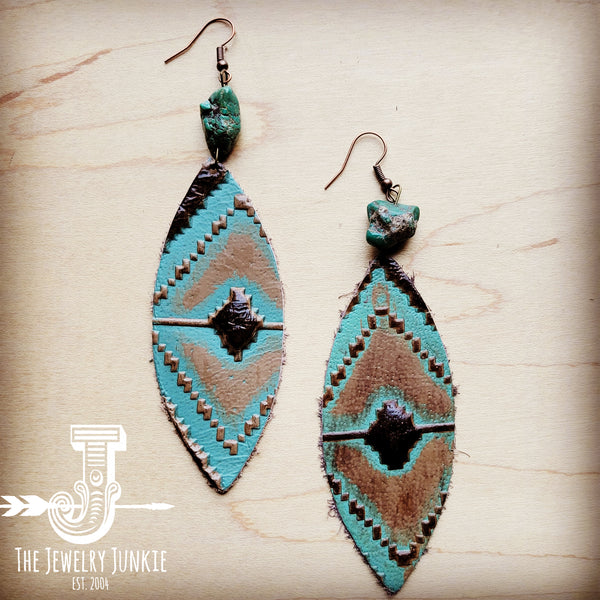 Leather Oval Earrings in Navajo w/ Turquoise Accent