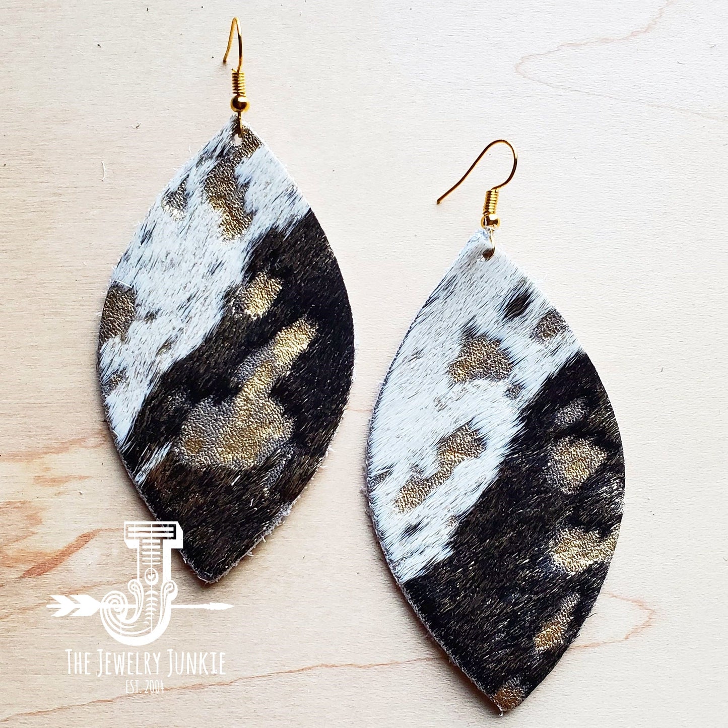 Leather Oval Earring-Mixed Metallic Hair on Hide 200b