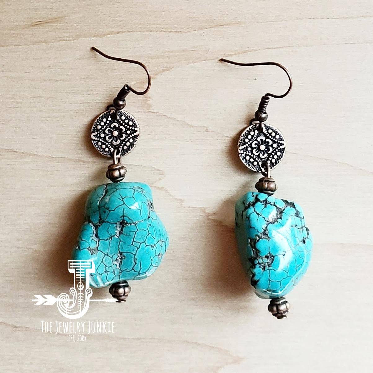 *Turquoise Chunk Earring w/ Copper Connector 200o