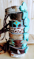 Narrow Leather Cuff w/ Turquoise Slab-Santa Fe 002g