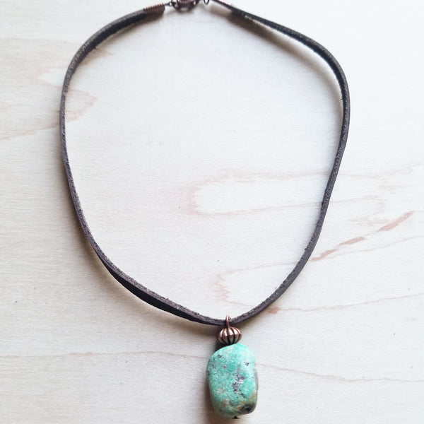 Leather Choker with African Turquoise Accent 242z - The Jewelry Junkie