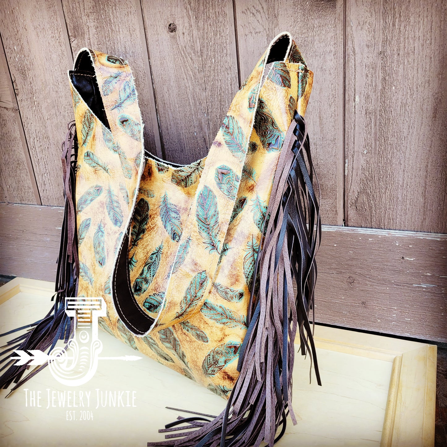 **Montana Leather Hobo Handbag in Plumas Sepia Turquoise 508v
