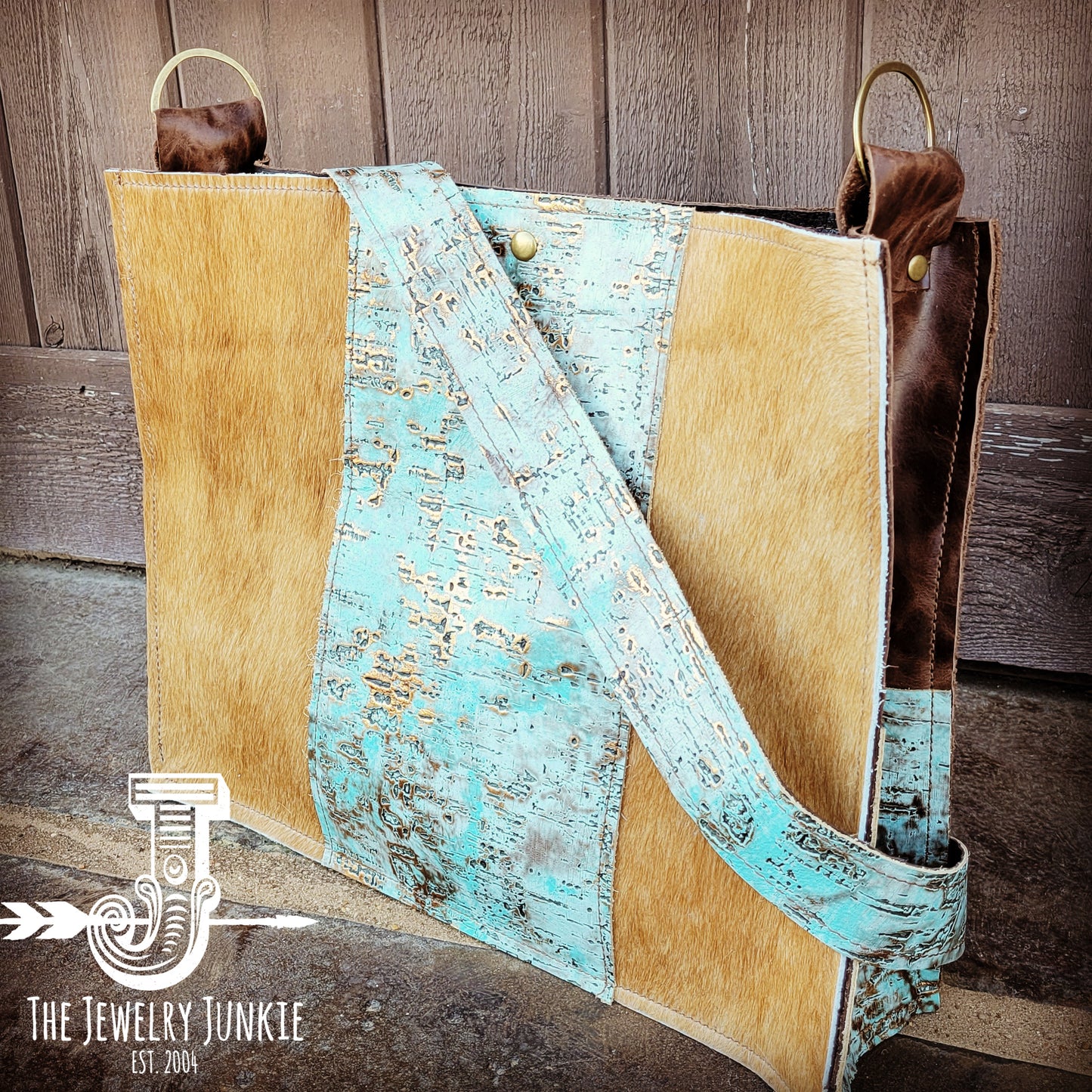Large Hair on Hide Box Handbag w/  Turquoise Metallic Accent 506p