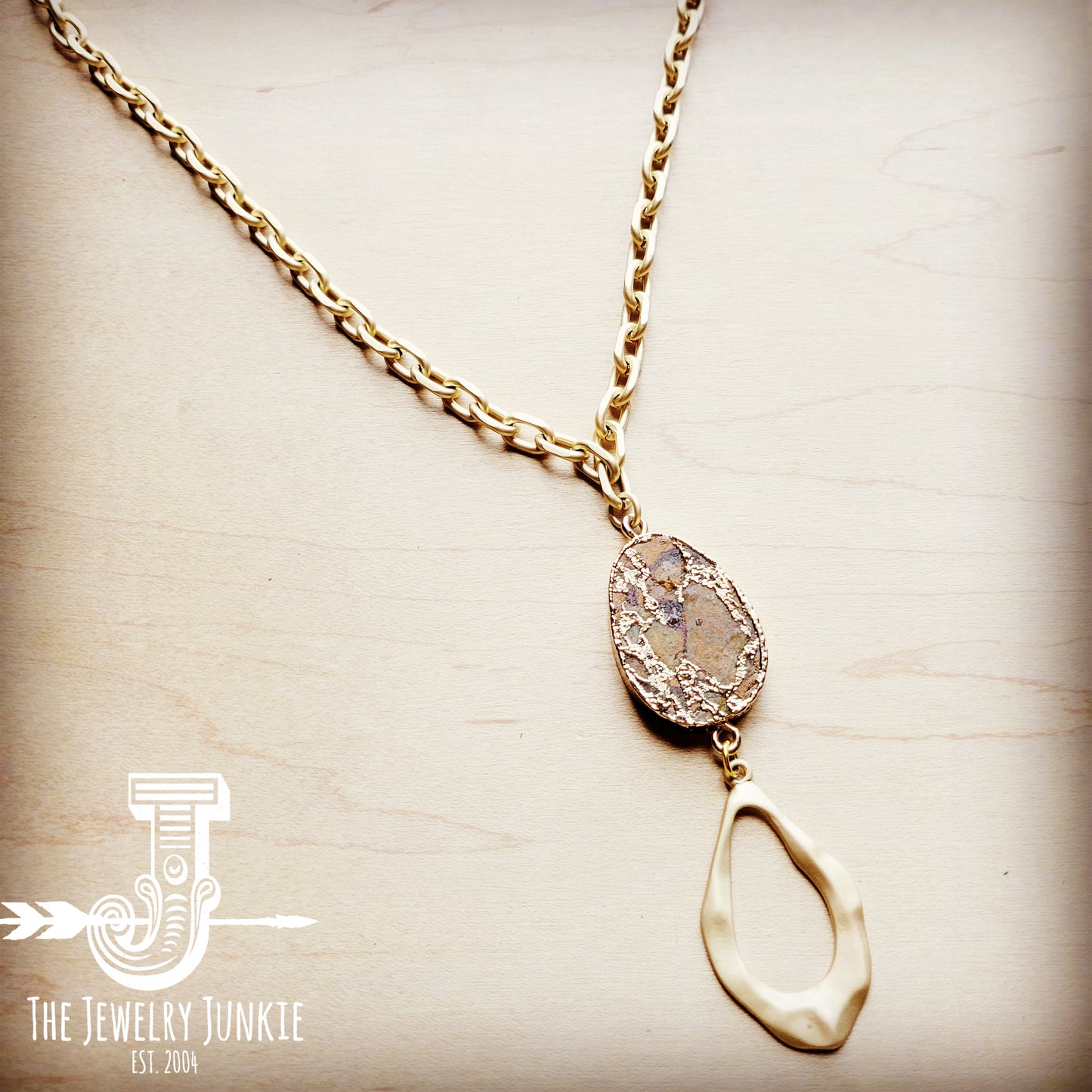 *Matte Gold Necklace w/ Genuine Bronzite Pendant 254j