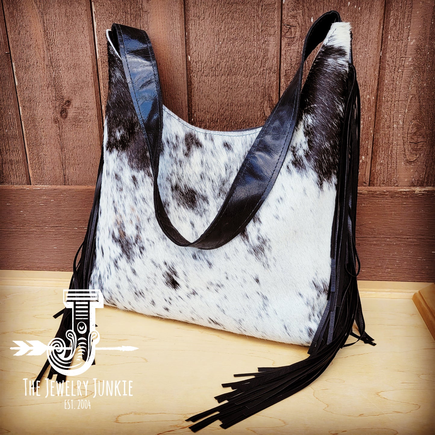Montana Leather Hobo Handbag Black & White Hair-on-Hide 510c