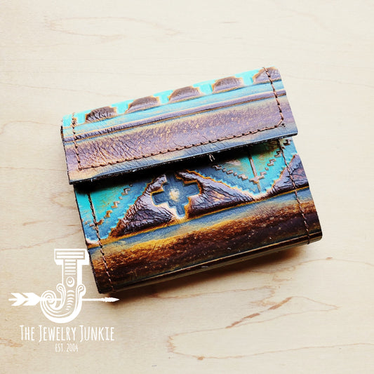 Arizona Tri-Fold Embossed Leather Wallet-Blue Navajo 303c