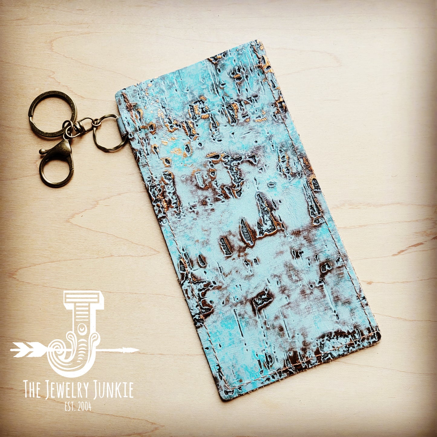 Embossed Leather Sunglasses Case-Turquoise Metallic 100x
