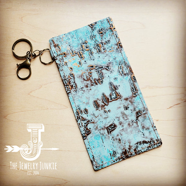 Embossed Leather Sunglasses Case-Turquoise Metallic 100x