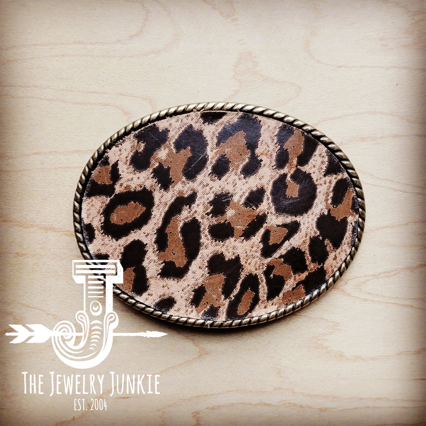*Rope Edge Leather Belt Buckle Leopard Suede 903q