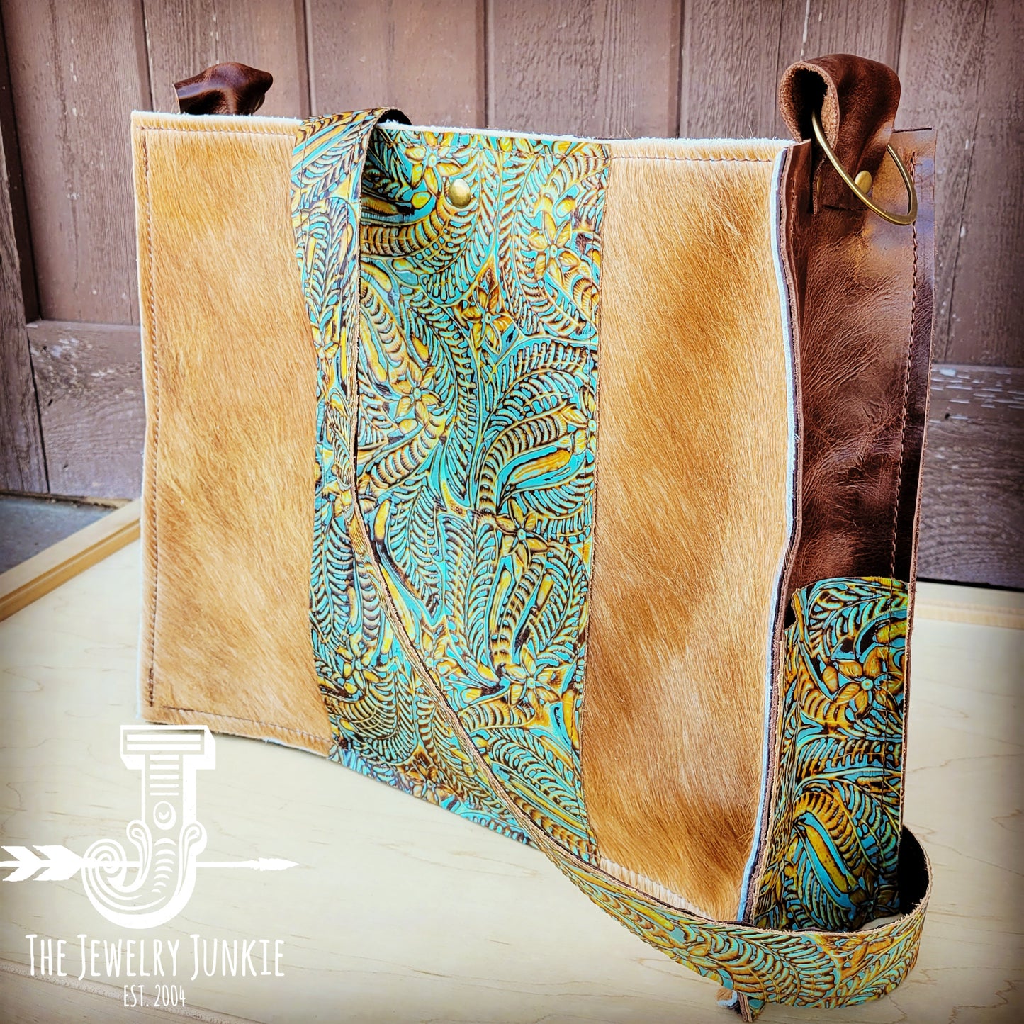 Large Hair on Hide Box Handbag w/ Dallas Turquoise Accent 506o