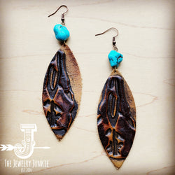 *Leather Oval Earrings in Tan Steer w/ Turquoise Accent 206p