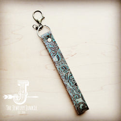Embossed Leather Key Chain Strap Turquoise Paisley 702o