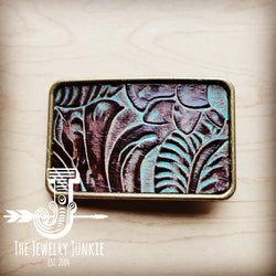 Rectangle Leather Belt Buckle Turquoise Brown Floral 904d