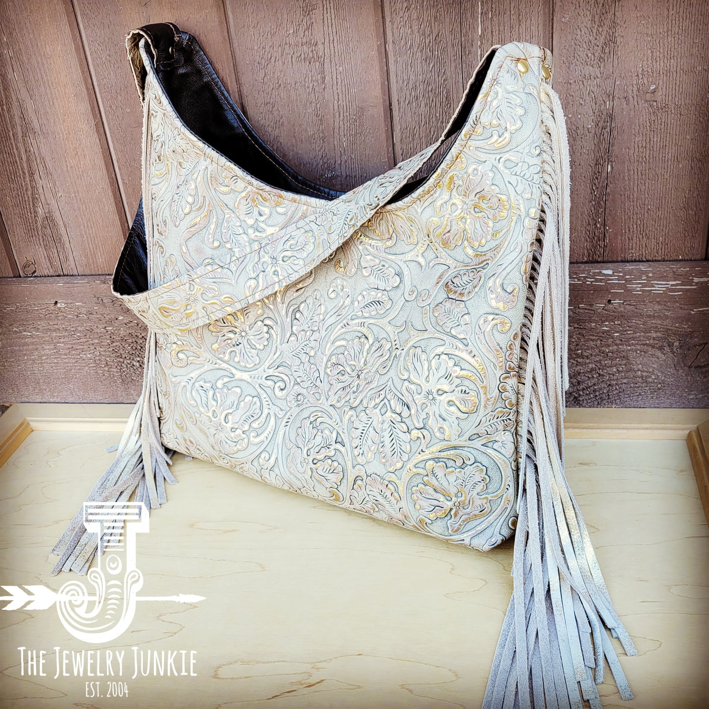 Montana Leather Hobo Handbag in Gilded Cowboy & Fringe 507k