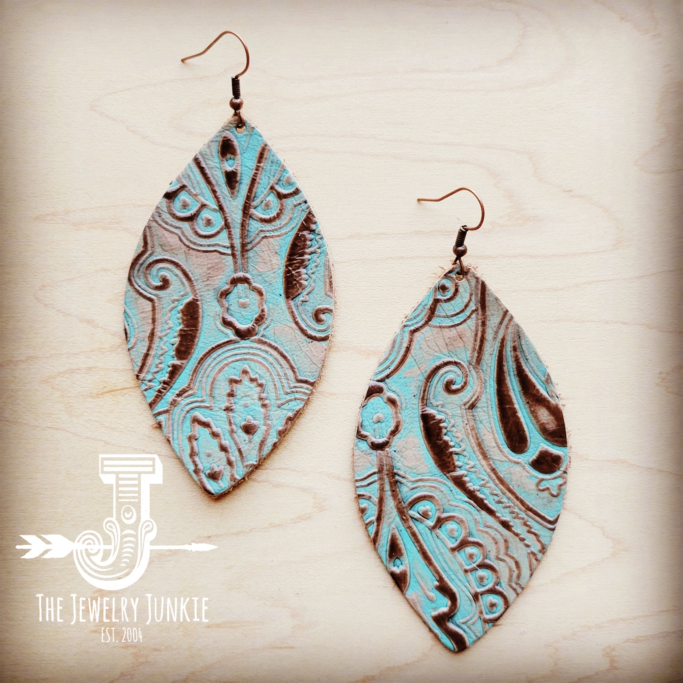 Leather Oval Earring-Napolis Turquoise & Brown