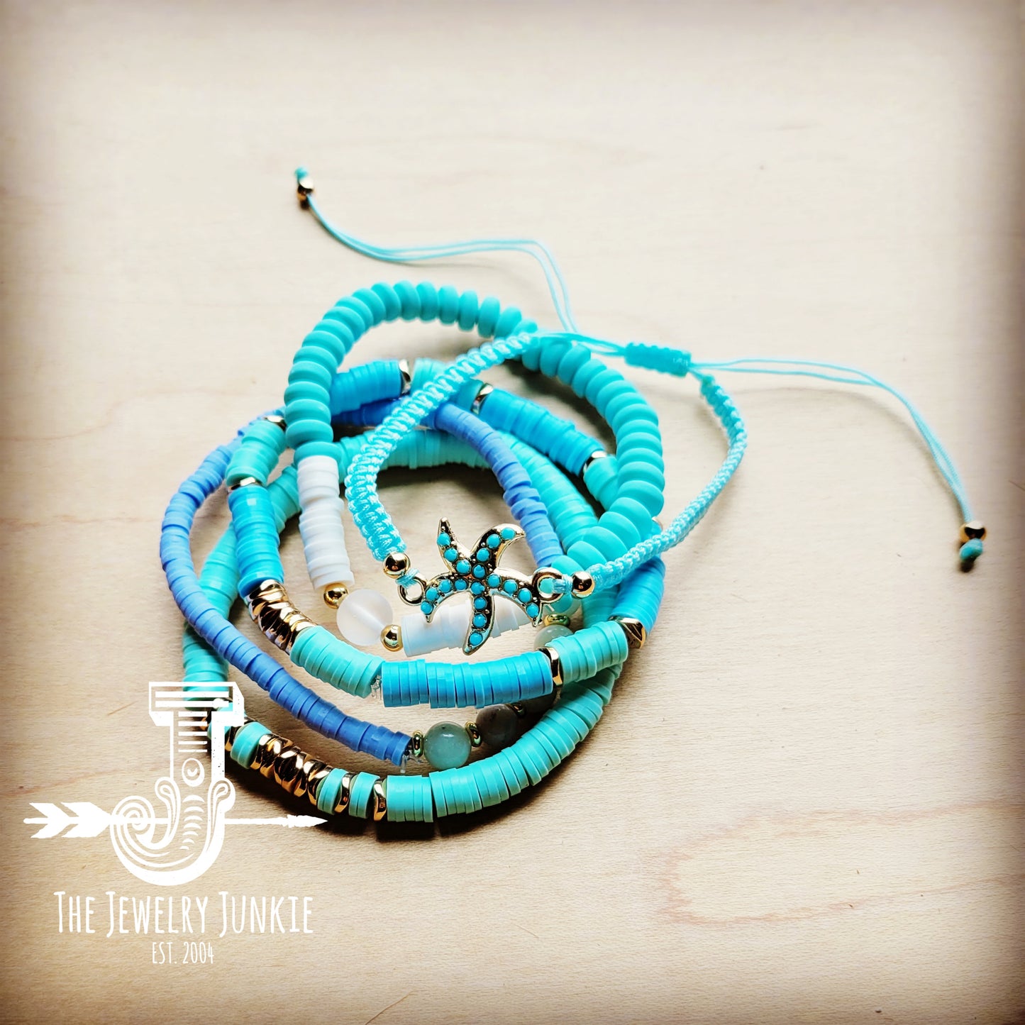 *Multiple Beaded & Woven Stretch Bracelet Set-Beachy 806z