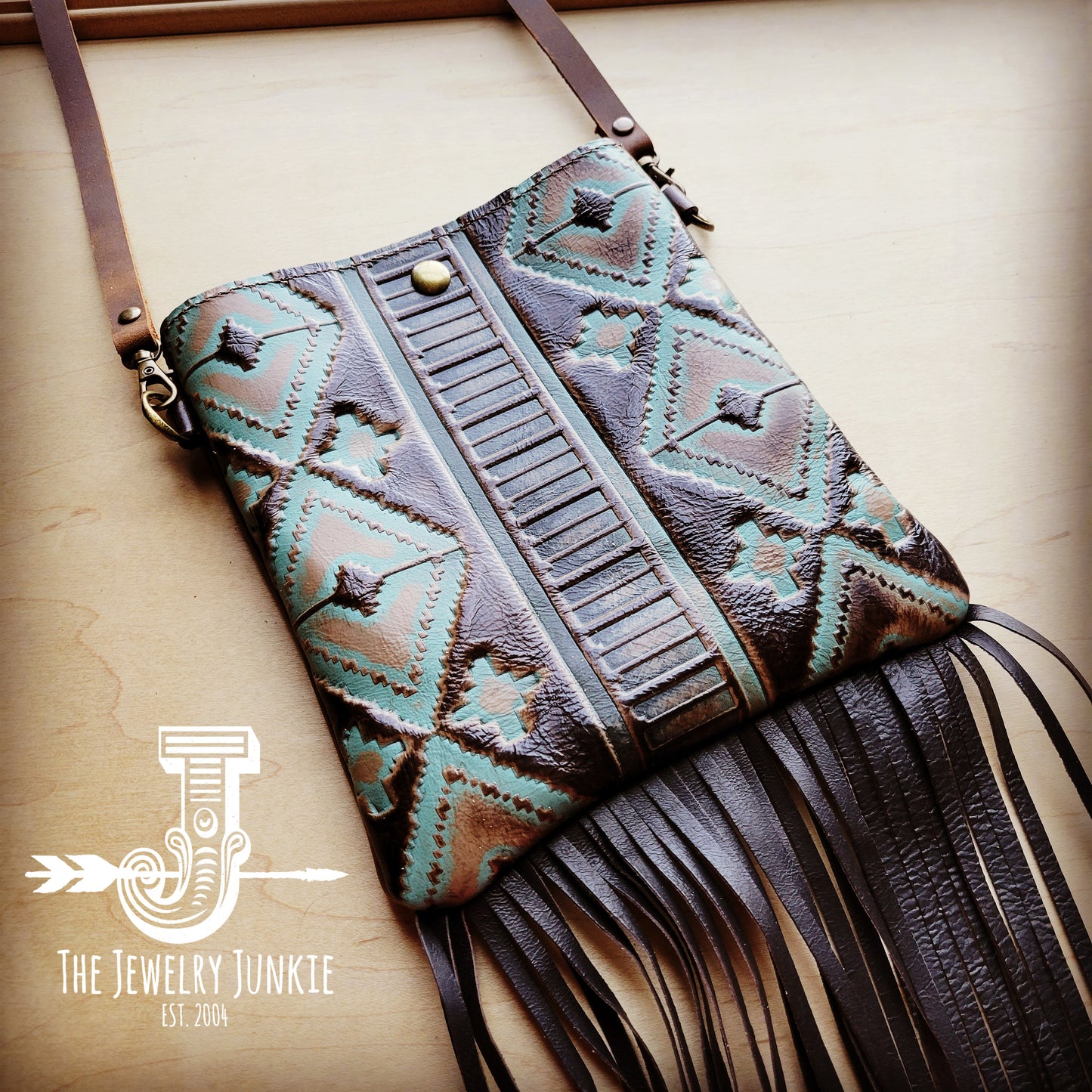 Small Crossbody Handbag w/ Turquoise Navajo Tooled Leather 504c