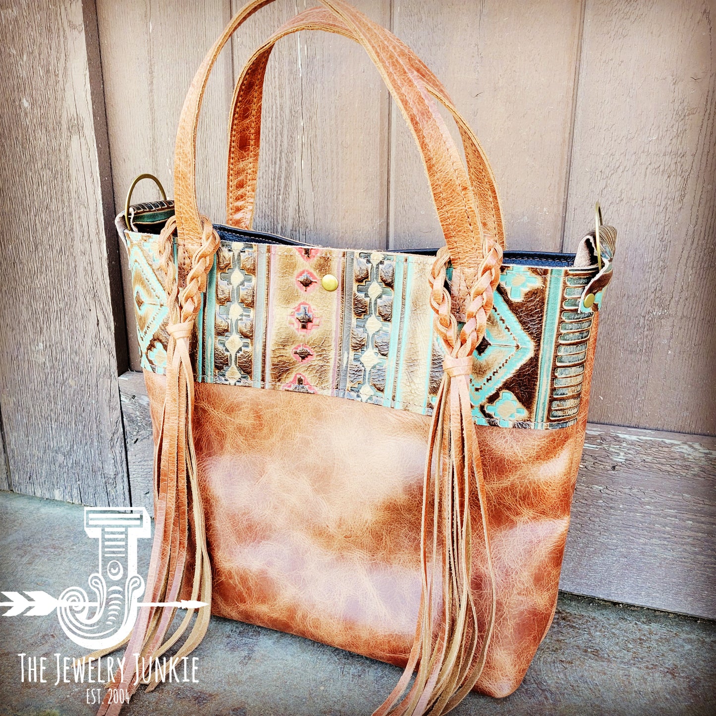 Tejas Leather Bucket Hide Handbag with Navajo Accent 506v