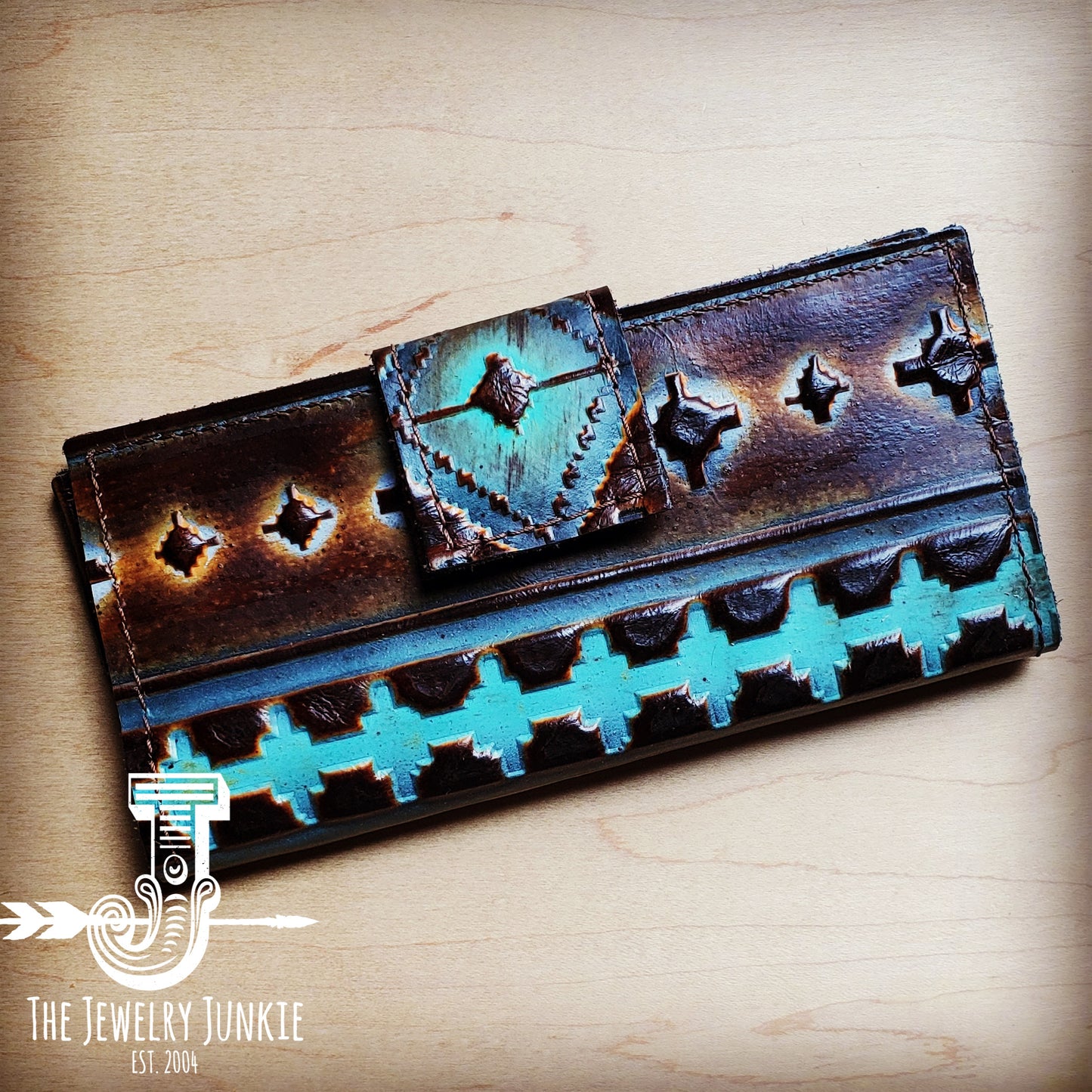 Embossed Leather Wallet in Blue Navajo w/ Snap 302f