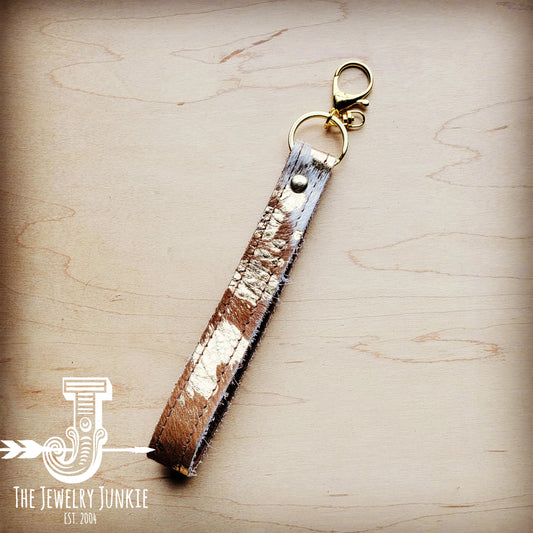 Hair-on-Hide Leather Key Chain Strap Mixed Metallic 702h