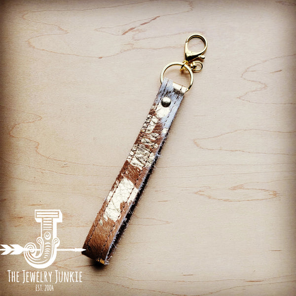 Hair-on-Hide Leather Key Chain Strap Mixed Metallic 702h
