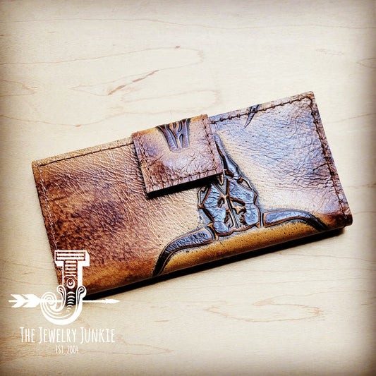 *Embossed Leather Wallet-Brown Steer with Snap 302o