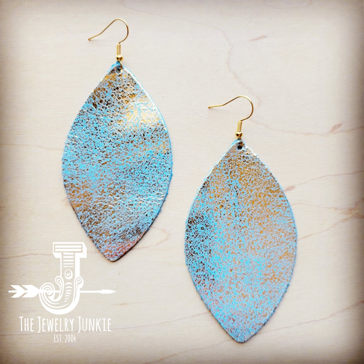 **Leather Oval Earring-Heavy Metal Turquoise 209s