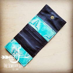 Arizona Tri-Fold Embossed Leather Wallet-Turquoise Steer Head 304g