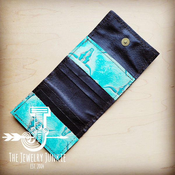 Arizona Tri-Fold Embossed Leather Wallet-Turquoise Steer Head 304g