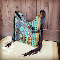 Montana Embossed Leather Hobo Handbag in Blue Navajo 508n