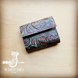 Arizona Tri-Fold Embossed Leather Wallet-Turquoise Brown Floral 303s