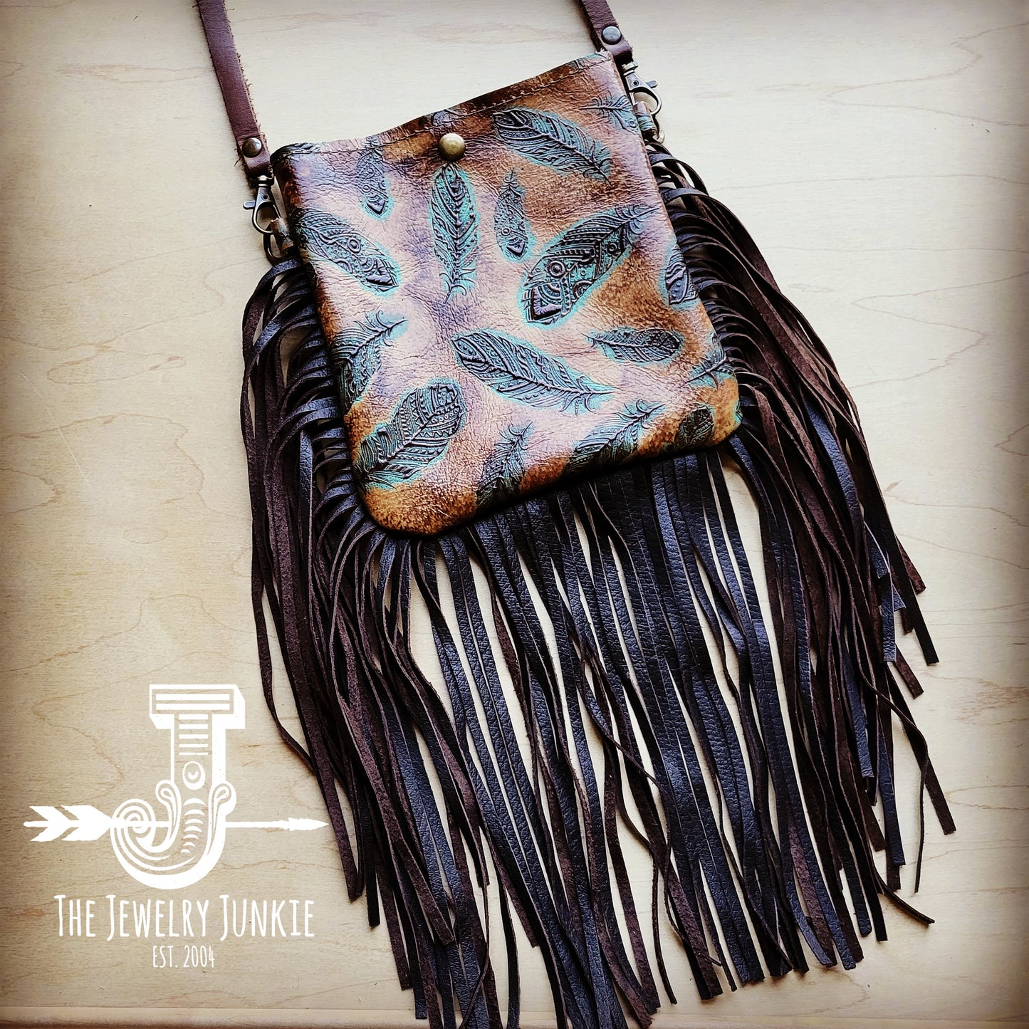 **Small Crossbody Handbag w/ Plumas Sepia Leather Full Fringe 509w