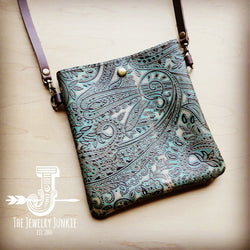 **Small Crossbody Handbag w/ Turquoise Brown Paisley Leather 508i