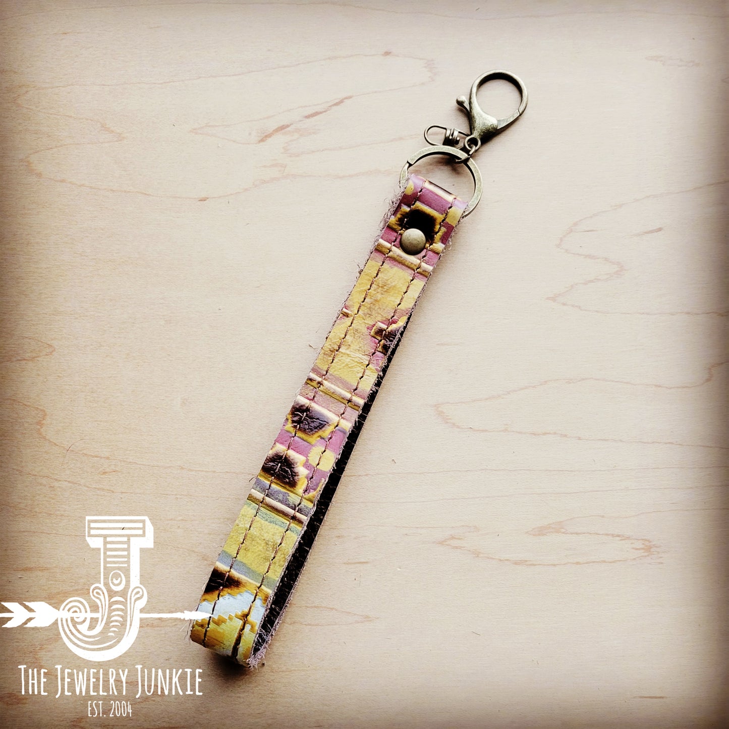 **Embossed Leather Key Chain Strap Yellow Navajo 702e
