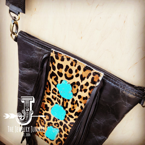 Crossbody Handbag w/ Leopard Accent & Turquoise Slabs 510o