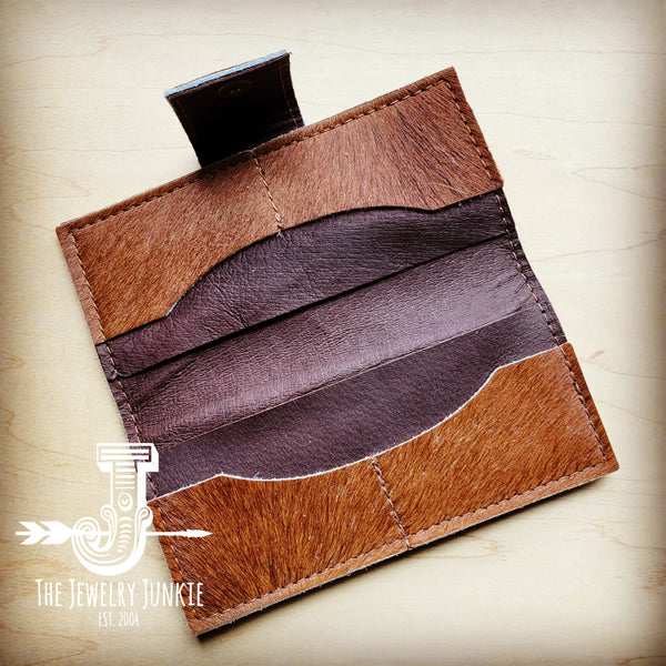 **Hair on Hide Leather Wallet in Tan w/ Snap 302s