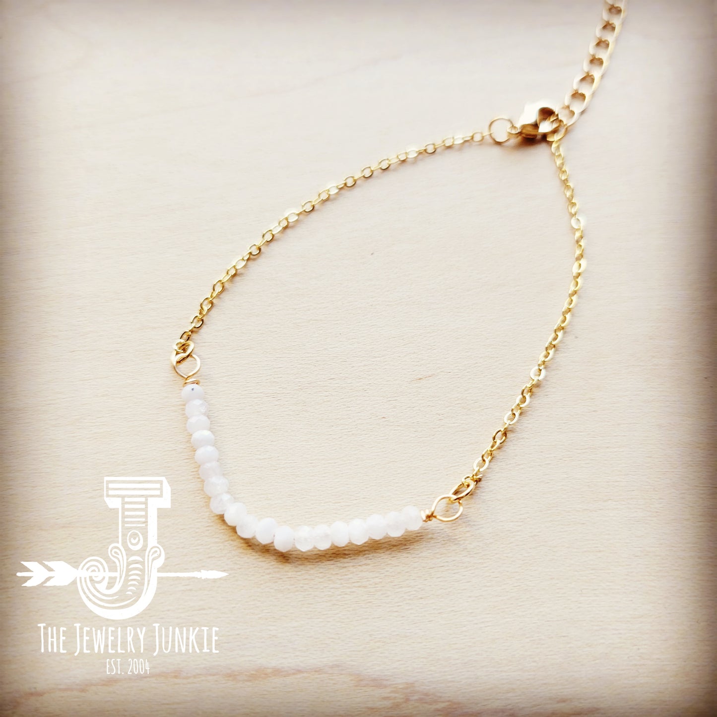 *Gold Bracelet with Genuine Moonstone Beads 807f
