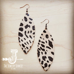 Narrow Leather Oval Earrings-Suede Cheetah 210g