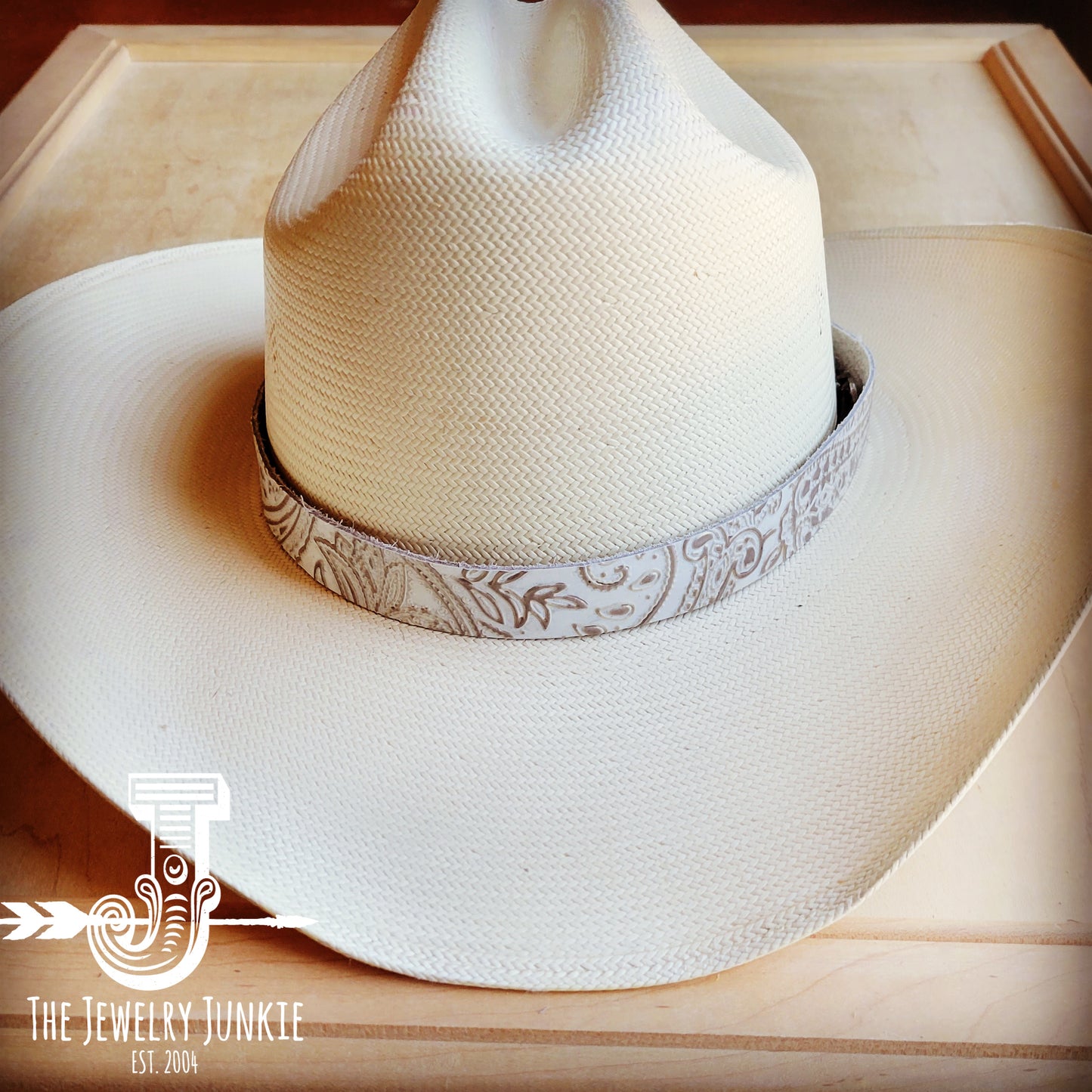Oyster Paisley Embossed Leather Hat Band