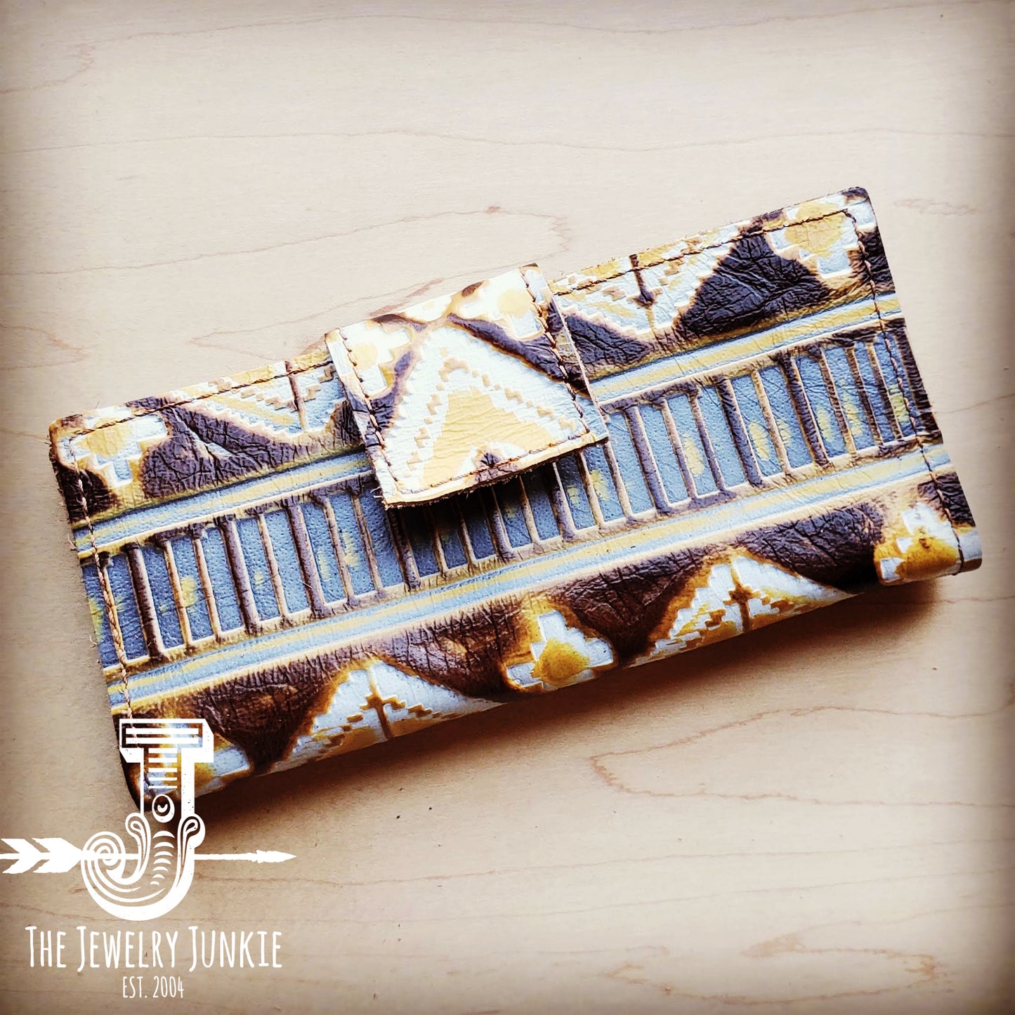 **Embossed Leather Wallet in Yellow Navajo w/ Snap 302c