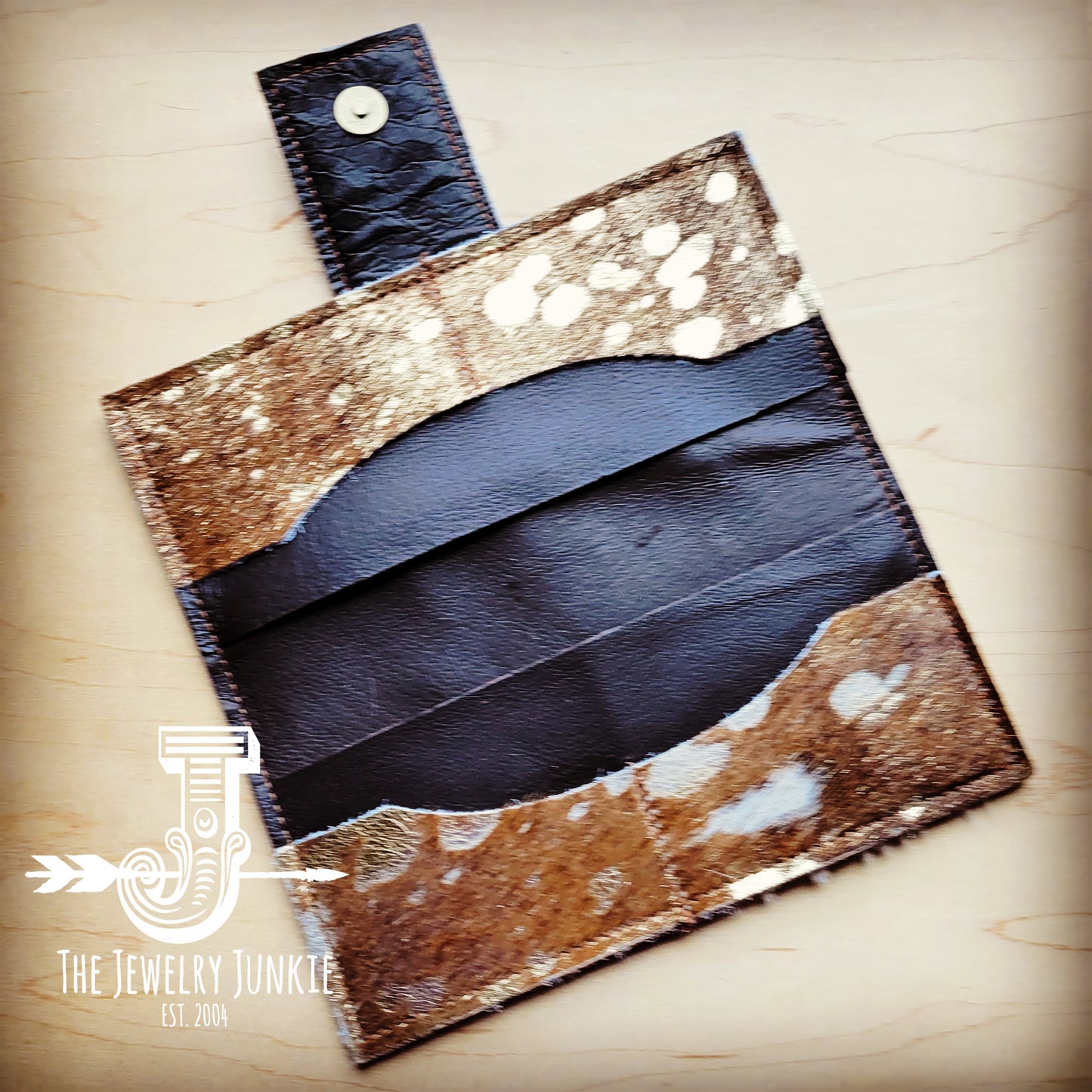 Hair on Hide Leather Wallet in Light Mixed Metallic w/ Snap 302r