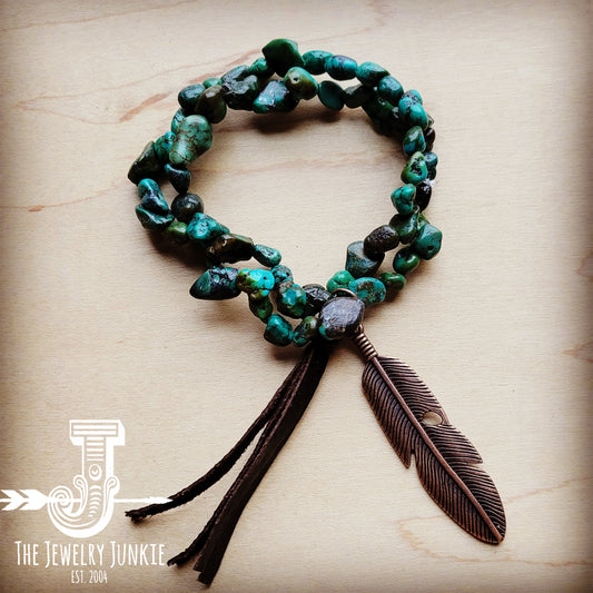 Double Strand Natural Turquoise Bracelet w/ Feather and Tassel 806n