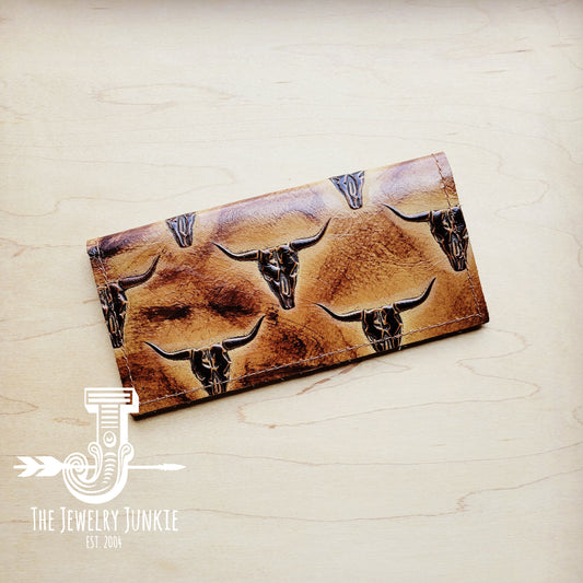 *Embossed Leather Wallet-Tan Steer Head 303f