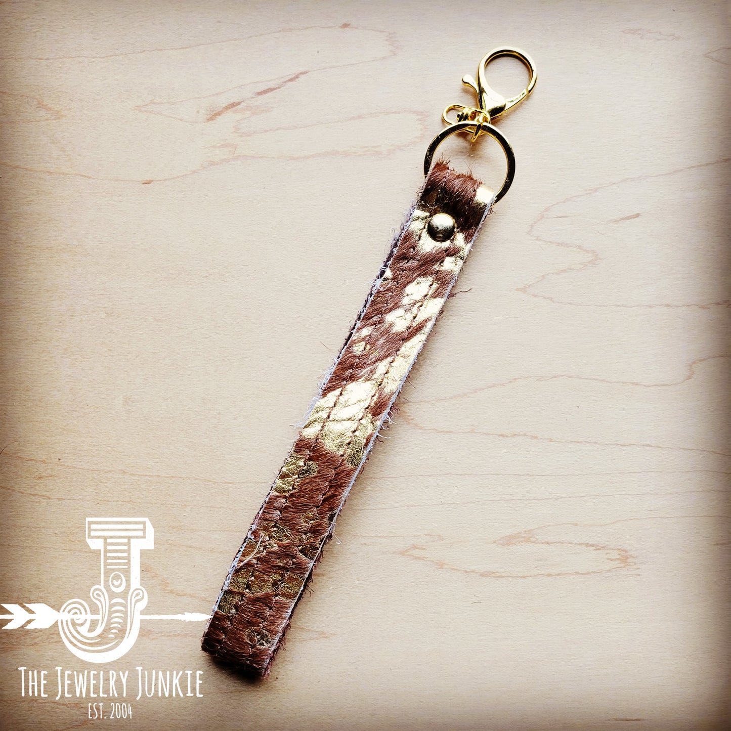 Embossed Leather Key Chain Tan Metallic 701q